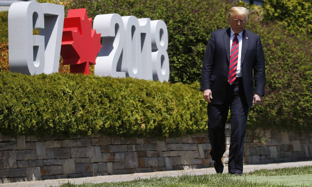 Trump chega para encontro do G7 em Charlevoix, no Canadá: divergências explosivas com aliados em relação a comércio, clima e Irã Foto: LEAH MILLIS / REUTERS