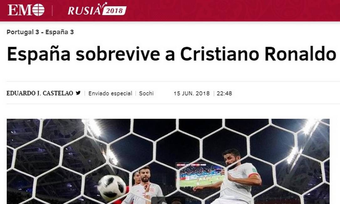 Cristiano Ronaldo marca três vezes e dá empate a Portugal contra Espanha na  Copa do Mundo, Esportes