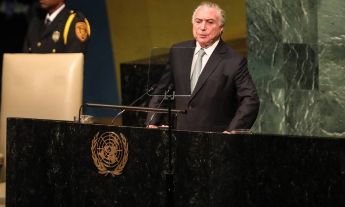 O presidente Michel Temer na sede da ONU, em setembro de 2017 Foto: Vanessa Carvalho/Brazil Photo Press / Agência O Globo / Agência O Globo