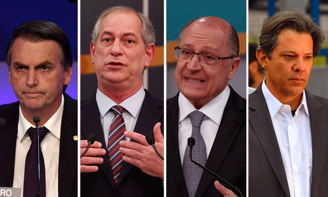 Montagem dos presidenciáveis Jair Bolsonaro (PSL), Ciro Gomes (PDT), Geraldo Alckmin (PSDB) e Fernando Haddad (PT) Foto: Agência O Globo