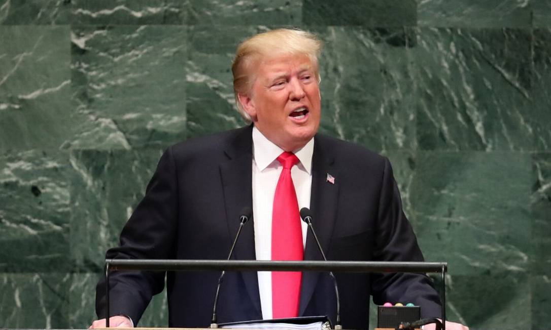 Presidente Donald Trump discursa na 73ª Assembleia Geral das Nações Unidas, a segunda desde que tomou posse nos EUA Foto: CARLO ALLEGRI / REUTERS