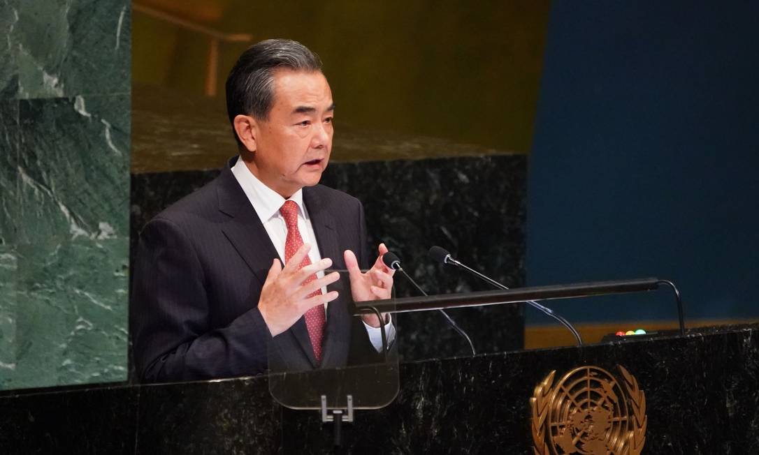 Chanceler chinês, Wang Yi, fala em Assembleia Geral da ONU Foto: DON EMMERT / AFP