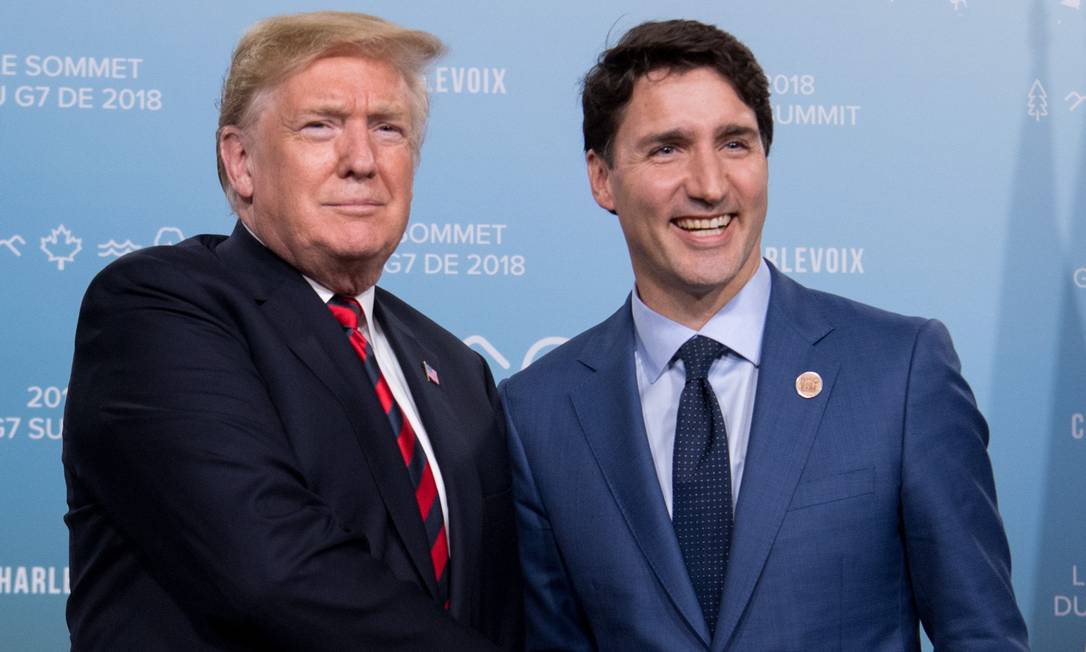 O presidente americano Donald Trump e o primeiro ministro canadense Justin Trudeau Foto: SAUL LOEB / AFP/08-06-2018