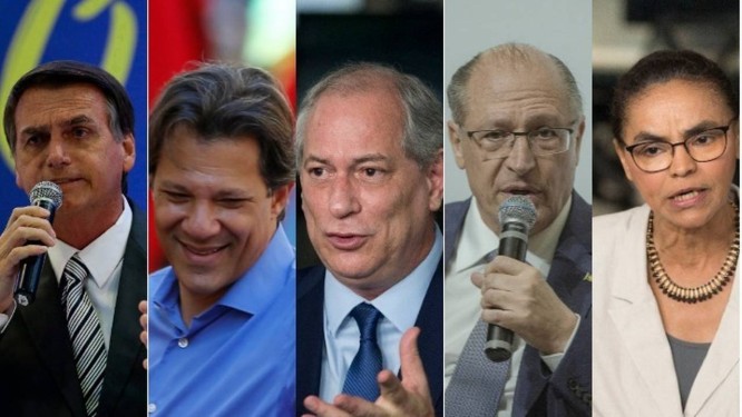 Os candidatos Jair Bolsonaro, Fernando Haddad, Ciro Gomes, Geraldo Alckmin e Marina Silva Foto: Montagem sobre fotos de arquivo
