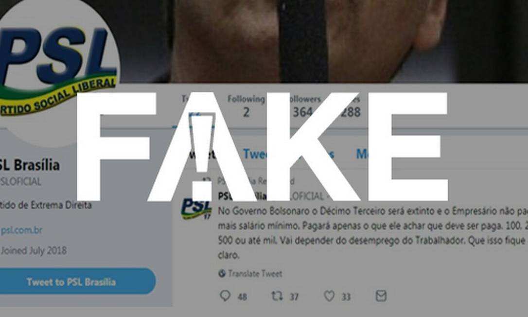 Mensagem é falsa e página do Twitter não é a página oficial do partido Foto: Reprodução
