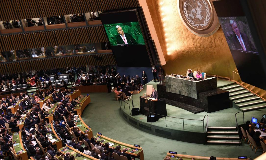 Países reunidos na Assembleia Geral da ONU: Para Belli, nenhuma solução para desafios globais prescinde da participação dos emergentes Foto: DON EMMERT/AFP / AFP