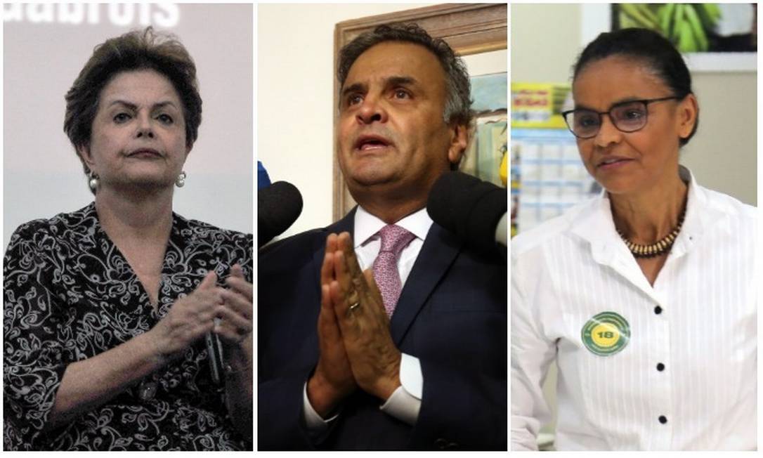A ex-predidente Dilma Rousseff, o senador Aécio Neves e a ex-ministra Marina Silva Foto: Arquivo O GLOBO