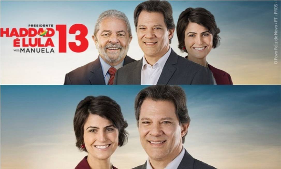 Lula foi retirado do material de campanha de Haddad e Manuela Foto: Reprodução