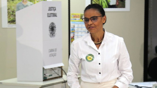 Marina Silva durante votação do primeiro turno, quando concorreu à Presidência da República pela Rede 07/10/2018 Foto: LEO CABRAL / AFP