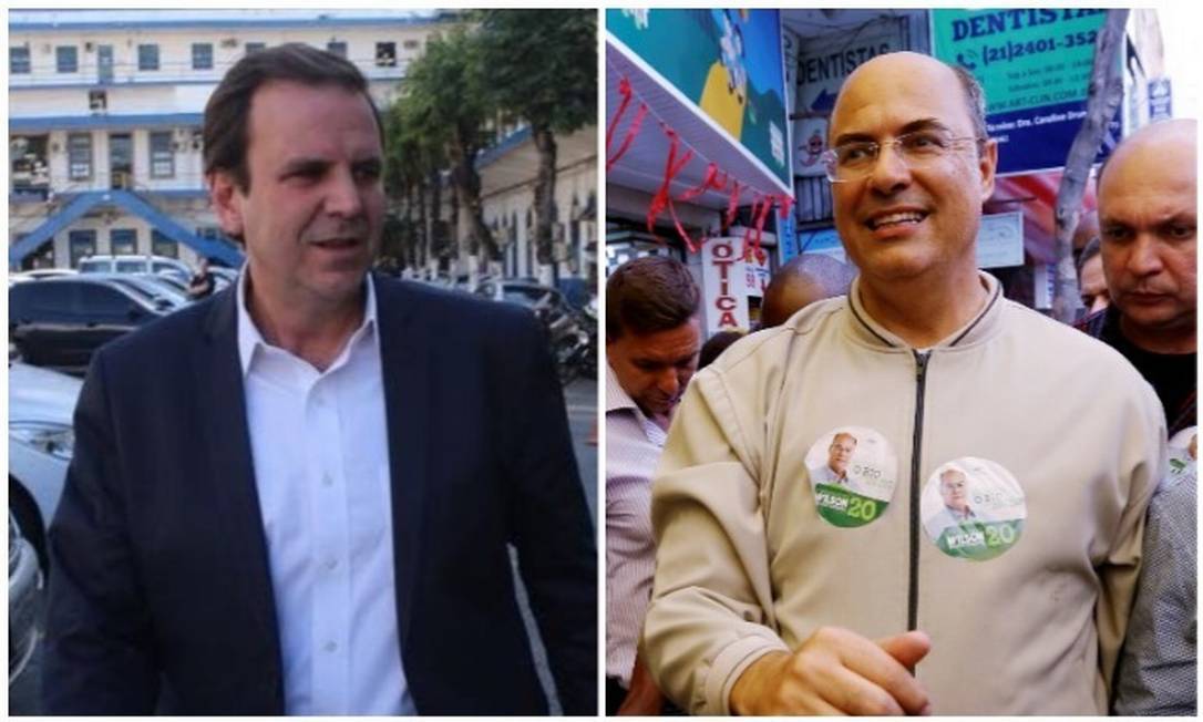 Os candidatos ao governo do Rio Wilson Witzel (PSC) e Eduardo Paes (DEM) Foto: Arquivo O GLOBO