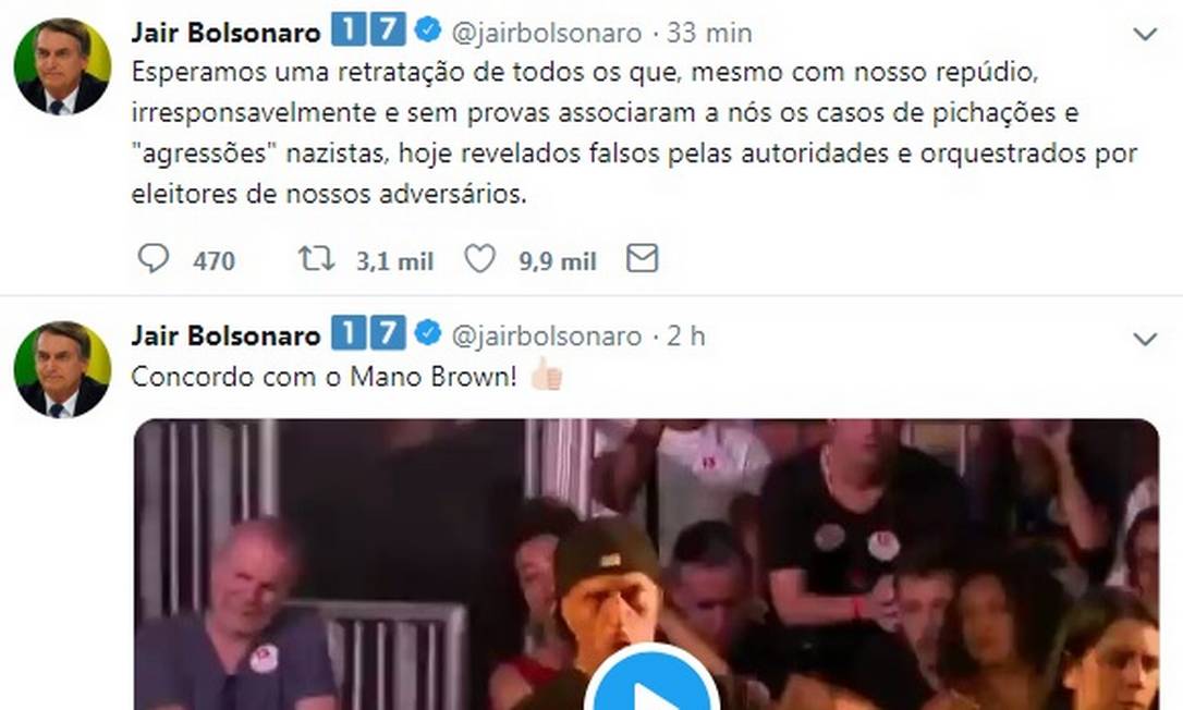 Twitter de Bolsonaro Foto: Reprodução