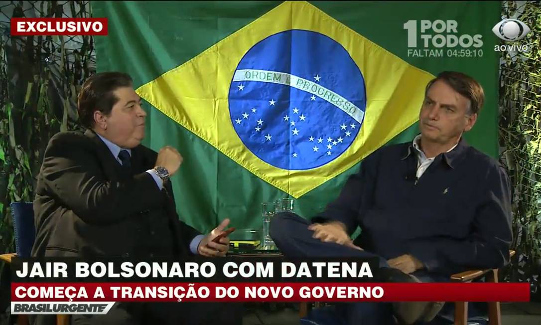 Entrevista de Jair Bolsonaro a Datena na TV Band Foto: Reprodução