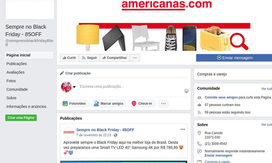 Site falso usa marca da Americanas.com para roubar dados dos consumidores Foto: Reprodução