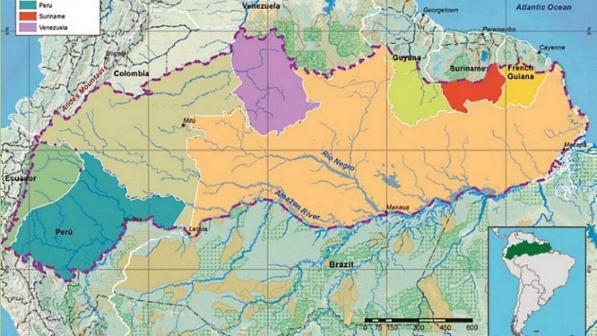 Mapa da proposta do 'Triplo A', de acordo com o projeto do ambientalista colombiano Martín von Hildebrand. Tema, no entanto, não faz parte do Acordo de Paris Foto: Fundação Gaia Amazonas