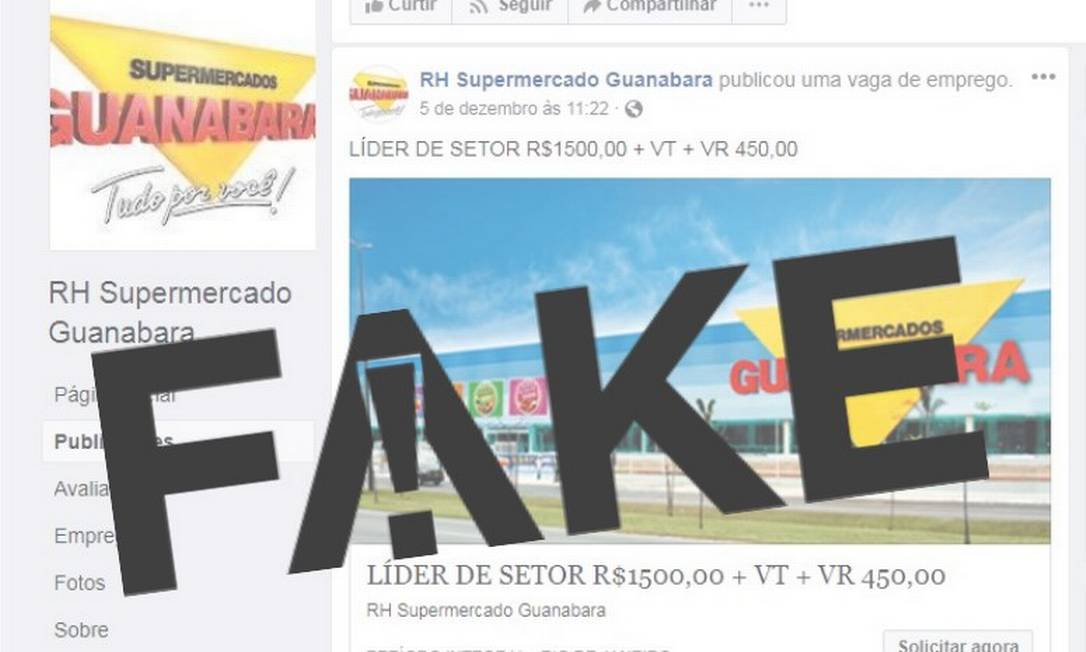 Página está oferecendo falsas vagas de emprego na rede de supermercados Foto: Reprodução