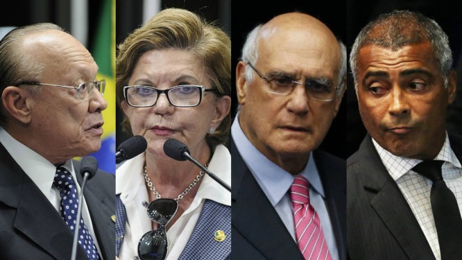 Recursos do Senado para agendas pessoais foram utilizados pelos senadores João Alberto Souza (MDB-MA),Lúcia Vânia (PSB-GO), Lasier Martins (PSD-RS) e Romário (PODE-RJ) Foto: Fotomontagem / Divulgação/Senado e Infoglobo