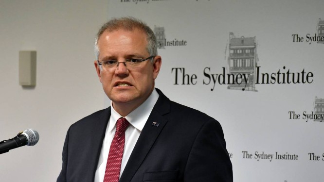 Primeiro-ministro australiano, Scott Morrison, discursa no Instituto de Sidney Foto: AAP Image/Mick Tsikas / via REUTERS