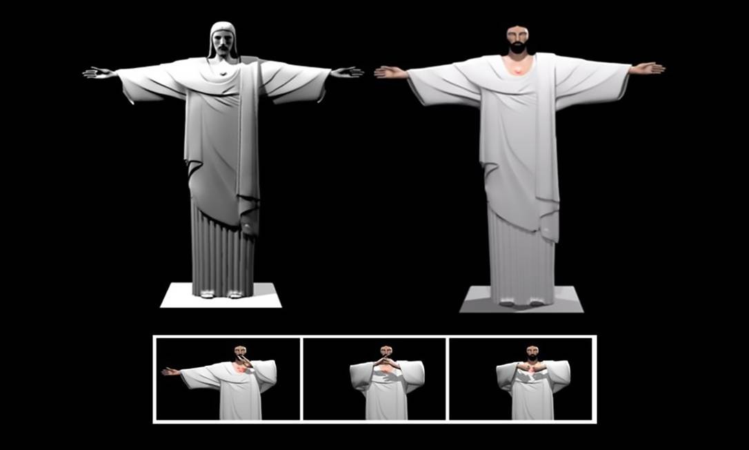 
Imagem mostra como será a projeção sobre a estátua do Cristo no réveillon
Foto: Divulgação