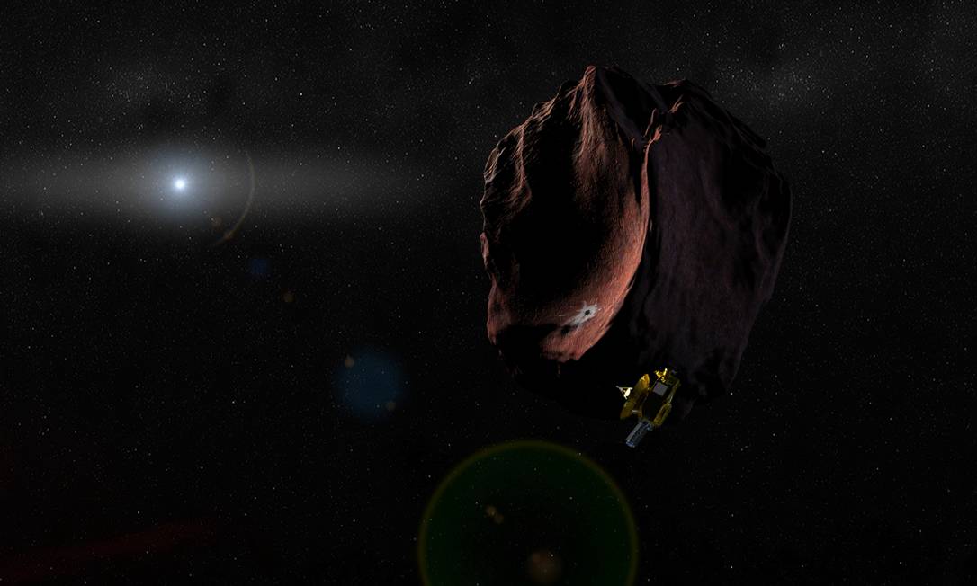 
Ilustração da Nasa mostra a sonda New Horizons junto ao planeta anão Ultima Thule, nos confins do Sistema Solar: o mais distante encontro de uma nave humana com um objeto celeste até agora
Foto:
/
Nasa/JHUAPL/SwRI
