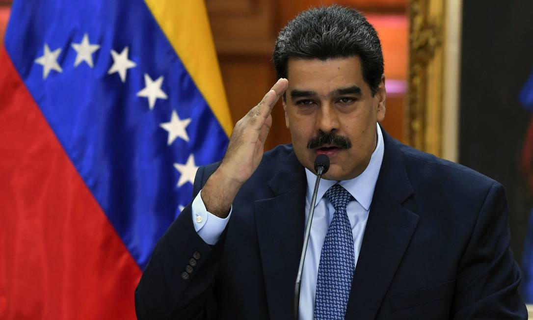 Presidente venezuelano, Nicolás Maduro, durante coletiva no Palácio de Miraflores Foto: YURI CORTEZ / AFP