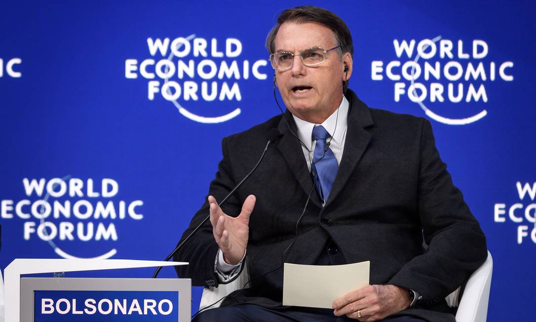 Bolsonaro discursa no Fórum Econômico Mundial Foto: FABRICE COFFRINI / AFP