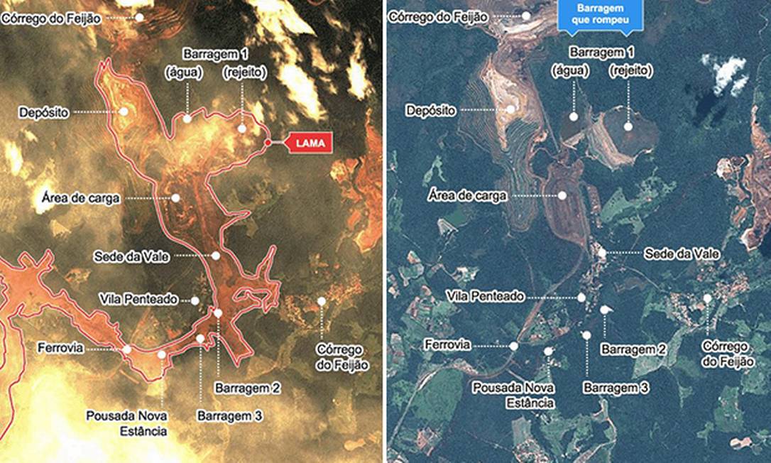 Imagens de satélite mostram a nova geografia da região após o desastre Foto: Reprodução