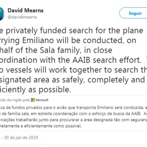 Operações de buscas ao avião em que estava o jogador Emiliano Sala são  suspensas
