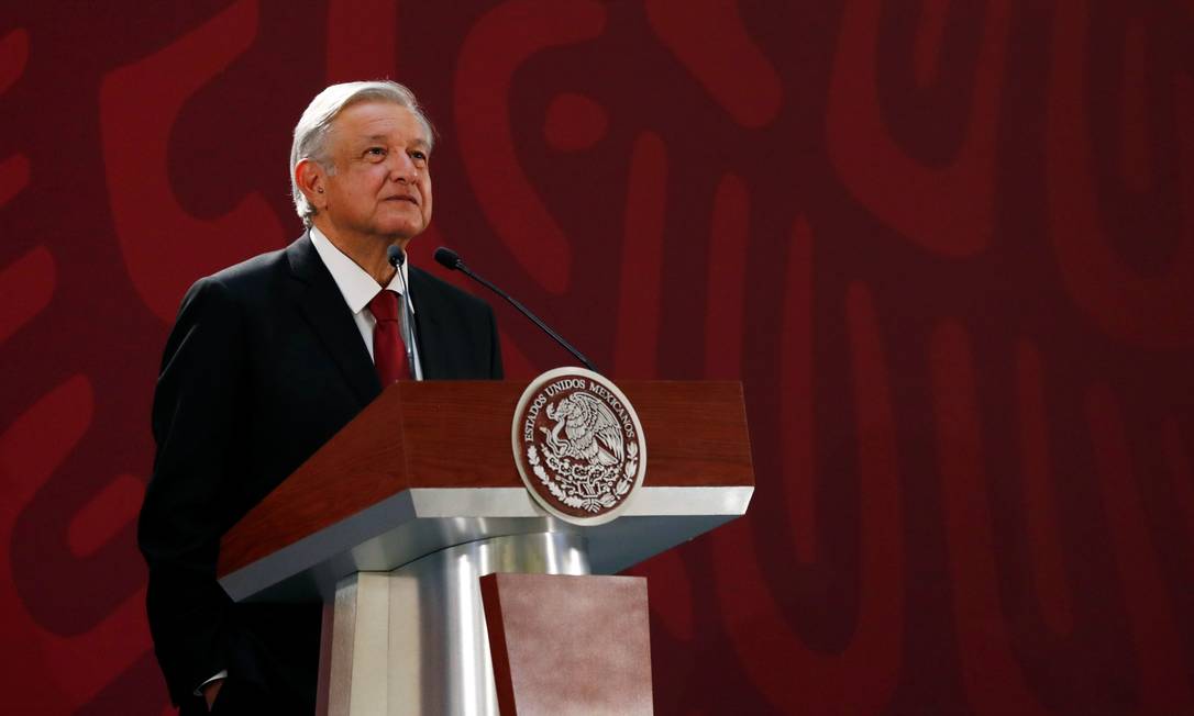 Presidente do México, Andrés Manuel López Obrador discursa no Palácio Nacional Foto: CARLOS JASSO / REUTERS