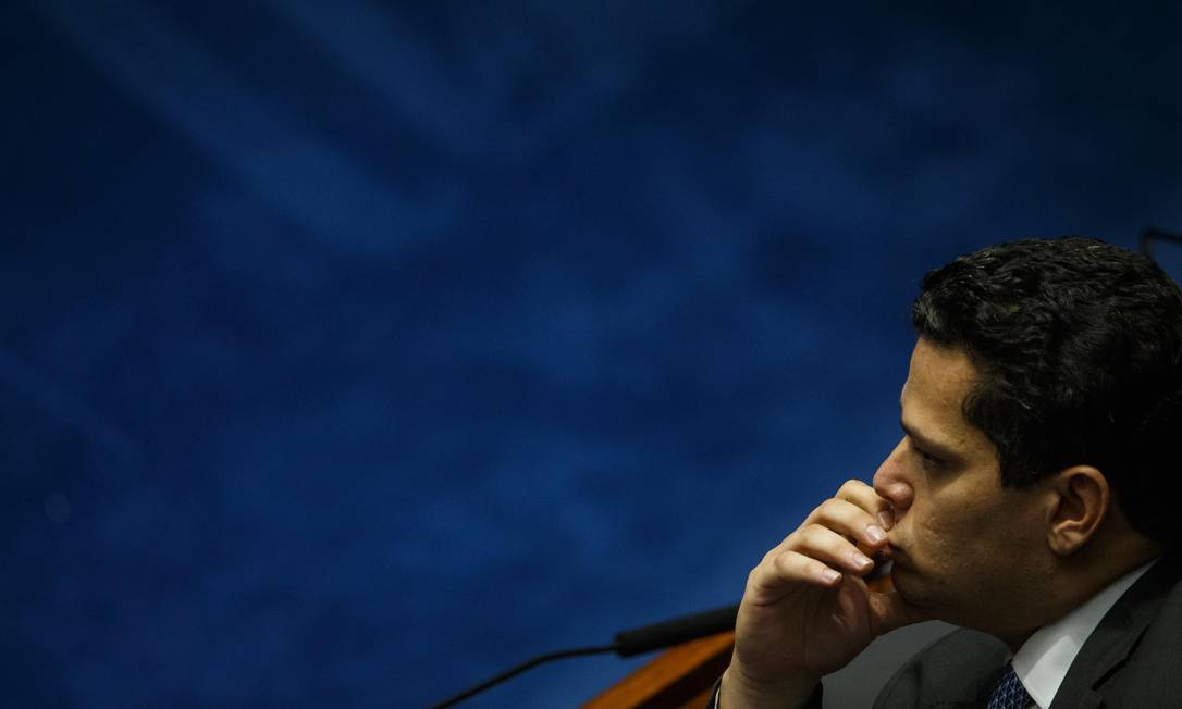 O senador Davi Alcolumbre, durante a votação no Senado Foto: Daniel Marenco / Agência O Globo