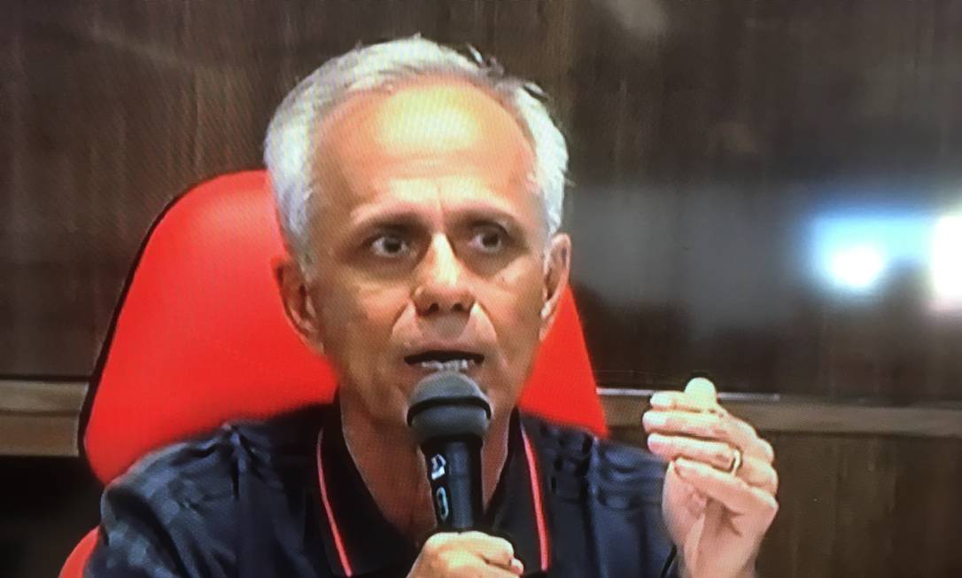 O novo CEO do Flamengo, Reinaldo Belotti, falou sobre o incêndio no Ninho do Urubu Foto: Reprodução de TV