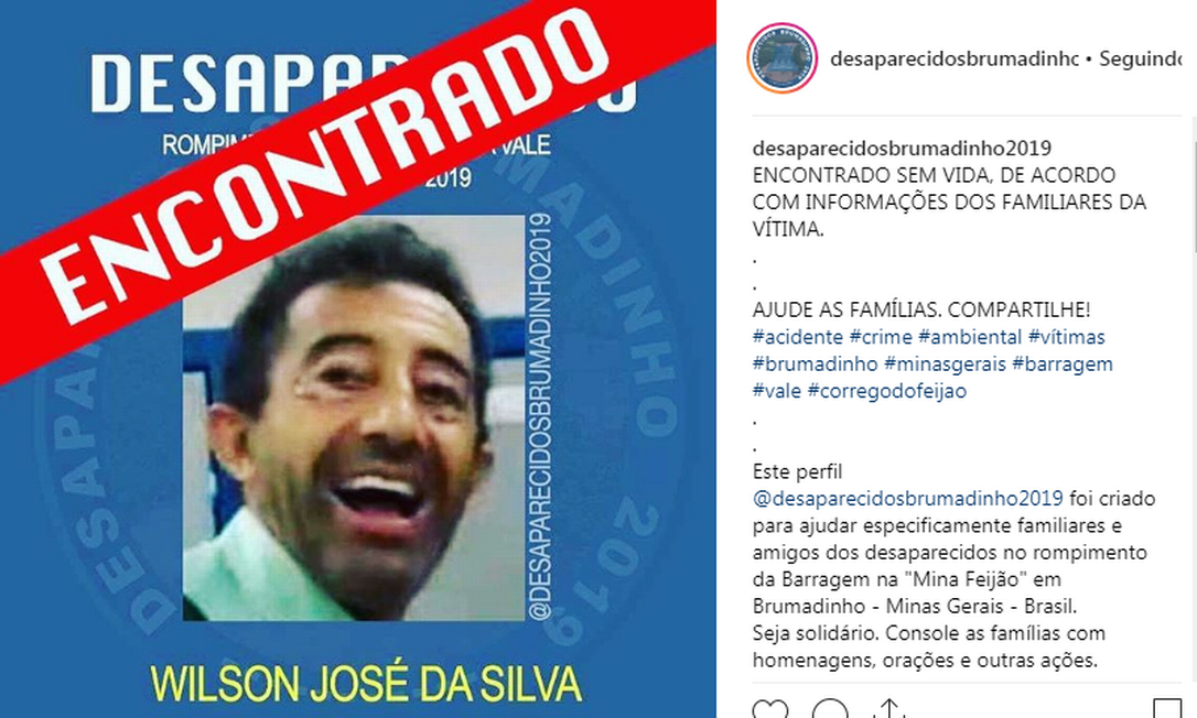 Wilson José da Silva morreu no desastre em Brumadinho Foto: Instagram/Reprodução