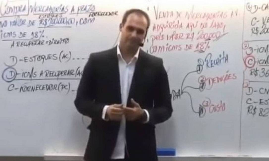 Em uma palestra feita antes do primeiro turno das eleições, Eduardo Bolsonaro disse que “para fechar” o STF bastam “um cabo e um soldado”. No vídeo do dia 9 de julho, o deputado é perguntado sobre uma eventual ação do Supremo para impedir a posse de Bolsonaro, e qual seria a atitude do Exército neste cenário. Foto: Reprodução