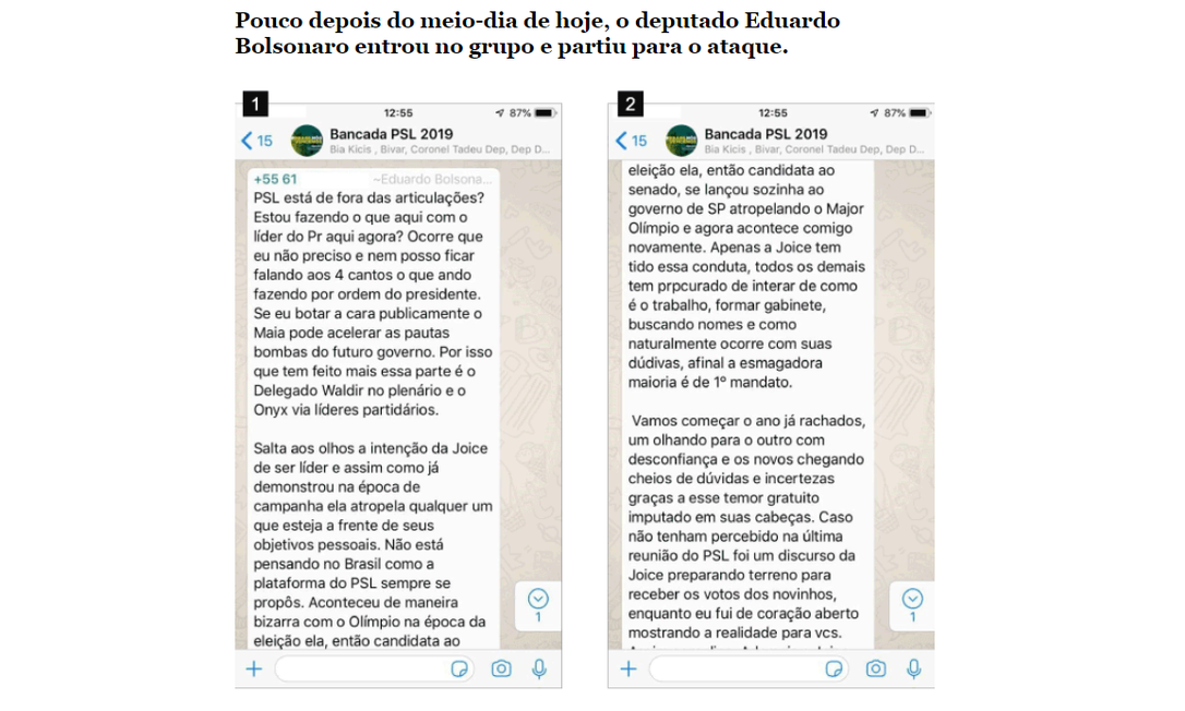 Veja quem são os alvos do inquérito sobre contratação de funcionários 'fantasmas' por carlos bolsonaro | notícias do rio grande do norte Eduardo também participou de bate-boca entre integrantes do PSL em um grupo de WhatsApp. Ele entrou na discussão sobre críticas à articulação política do goveRio Grande do Norteo após a deputada federal Joice Hasselmann dizer que as negociações estavam