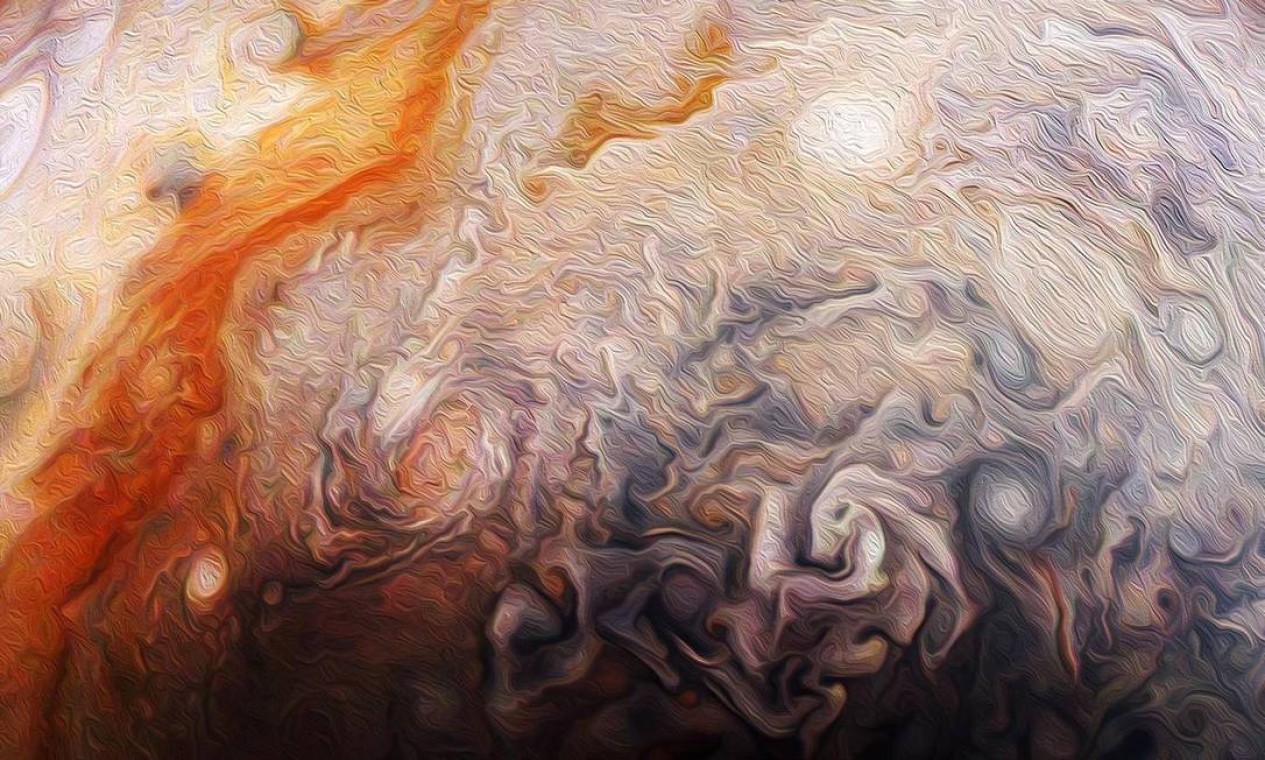 Tempestades no hemisfério norte de Júpiter Foto: NASA / JPL-Caltech / SwRI / MSSS / Rick Lundh / NASA