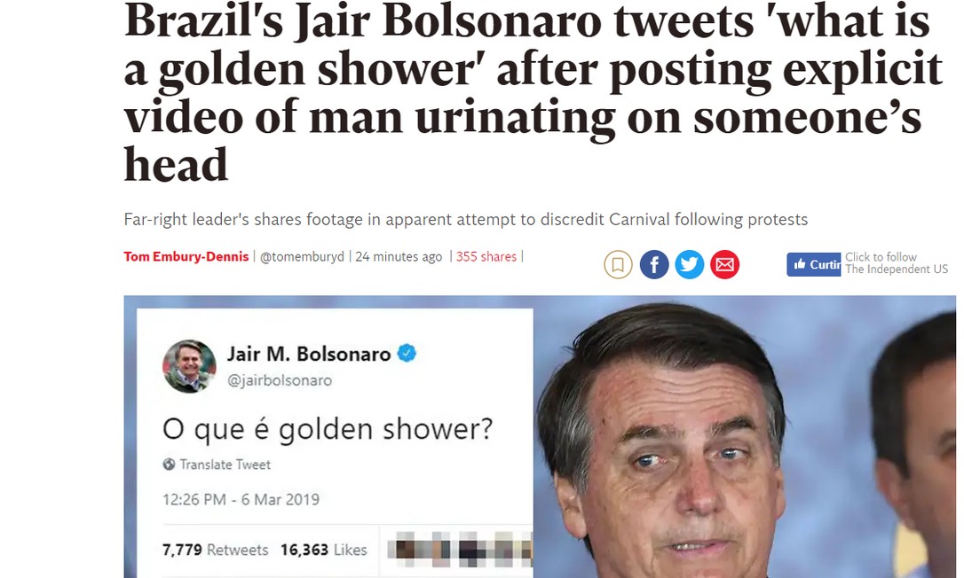 Post polêmico de Bolsonaro tem destaque na imprensa internacional