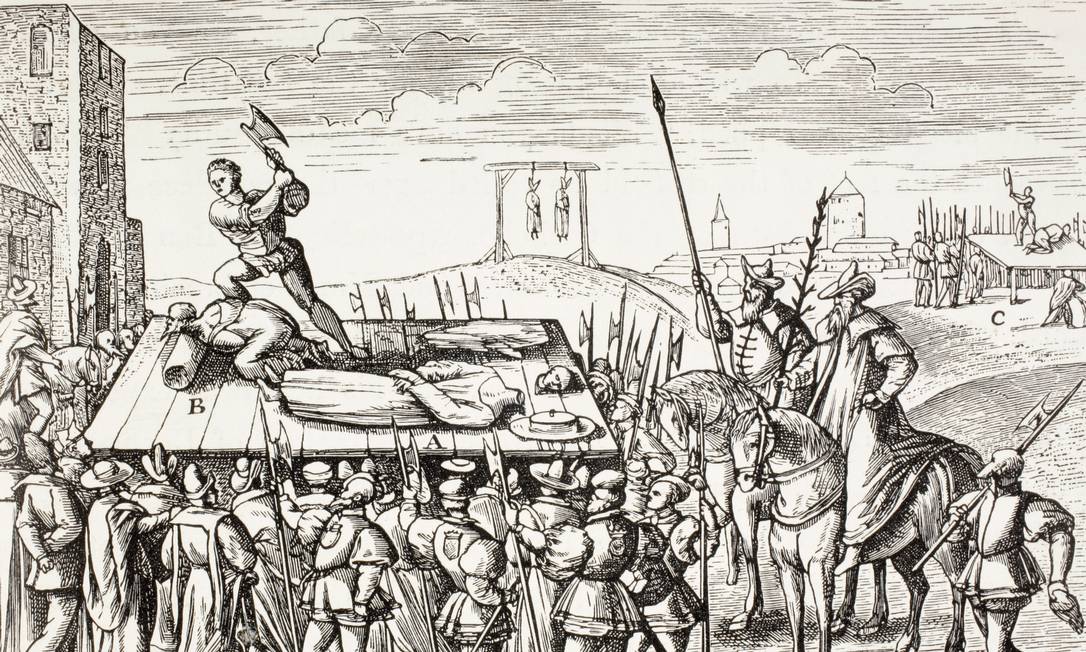 Ilustração do século XVI mostra punições contra os católicos ingleses decretadas pelo rei Henrique VIII Foto: Universal History Archive / UIG via Getty Images