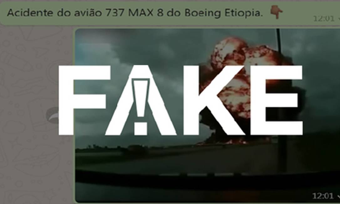Mensagem mostra acidente de 2013 no Afeganistão como se fosse queda de Boeing na Etiópia em 2019 Foto: Reprodução