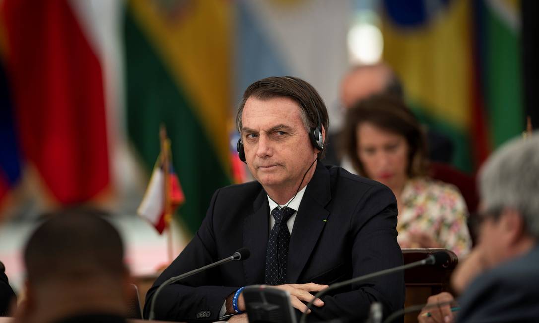 O presidente Jair Bolsonaro em evento com líderes sul-americanos, no Chile Foto: Marcelo Segura / Reuters