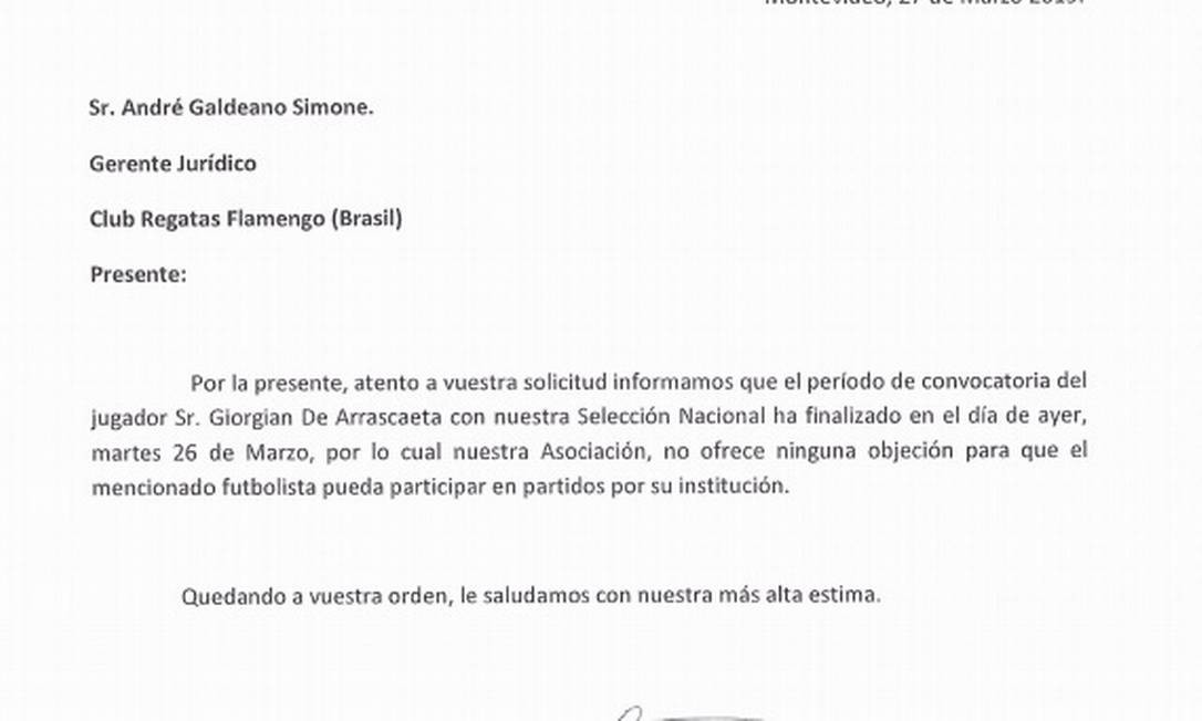 Reprodu&ccedil;&atilde;o de documento enviado pelo Flamengo &agrave; Ferj Foto: Reprodu&ccedil;&atilde;o
