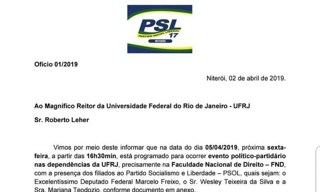 Em ofício, PSL exige à UFRJ que cancele debate com 