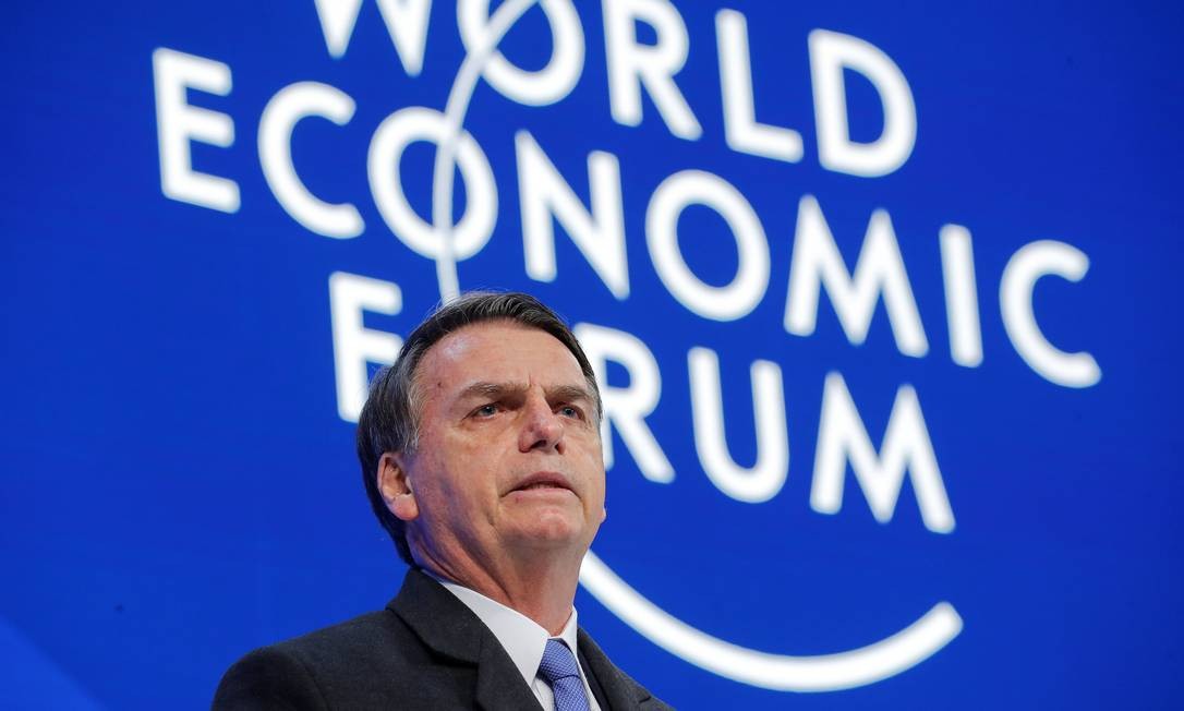 Em 21 de janeiro, Bolsonaro chegou a Davos, na Suíça, para participar do Fórum Econômico Mundial, sua primeira agenda no exterior. O presidente fez um discurso vago, com promessas econômicas liberais e cancelou uma entrevista coletiva Foto: Arnd Wiegmann / Reuters