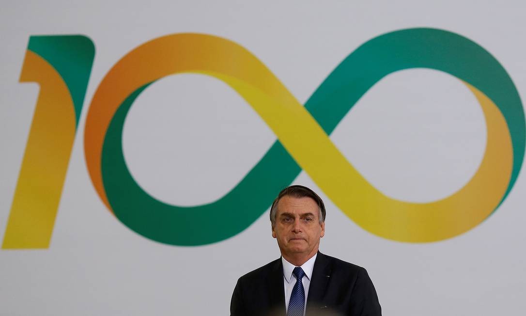 O presidente Jair Bolsonaro na cerimÃ´nia dos 100 dias de governo Foto: Adriano Machado / Reuters