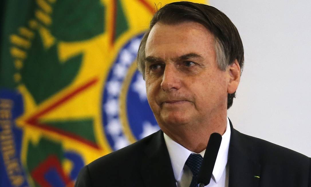 Jair Bolsonaro durate solenidade alusiva aos 100 Dias de Governo, no PalÃ¡cio do Planalto Foto: Jorge William / AgÃªncia O Globo