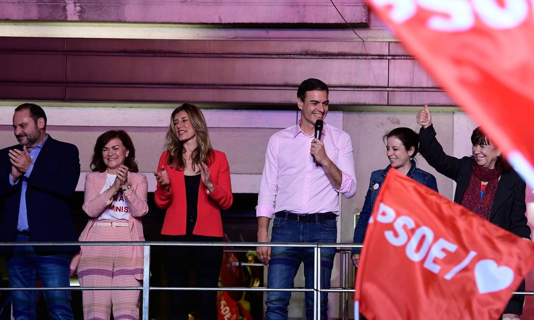 Pedro Sánchez discursa em festa de vitória do Partido Socialista Operário Espanhol Foto: JAVIER SORIANO 28-04-2019 / AFP