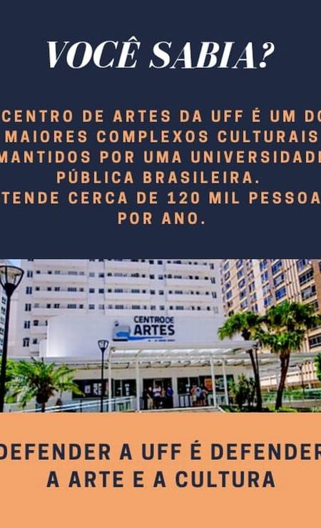 'Defender a UFF é defender arte e cultura', diz o cartaz em prol da universidade Foto: Divulgação