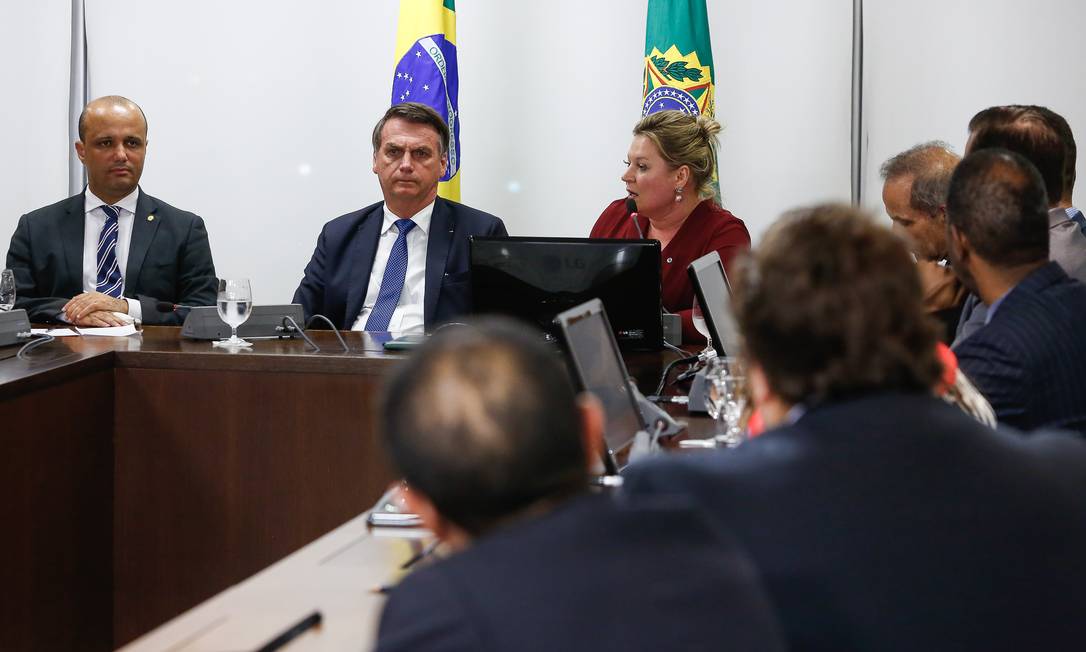 O presidente Jair Bolsonaro, durante reuniãp com a bancada do PSL Foto: Carolina Antunes/Presidência