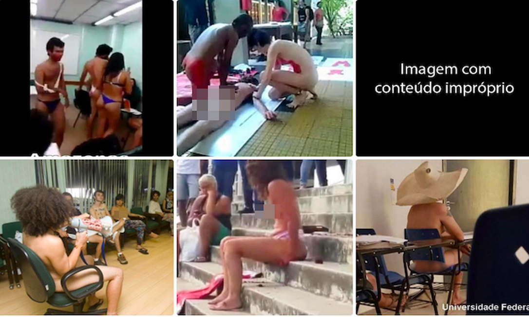 Imagens mostrando universitários nus foram compartilhadas fora de contexto no Whatsapp Foto: Reprodução