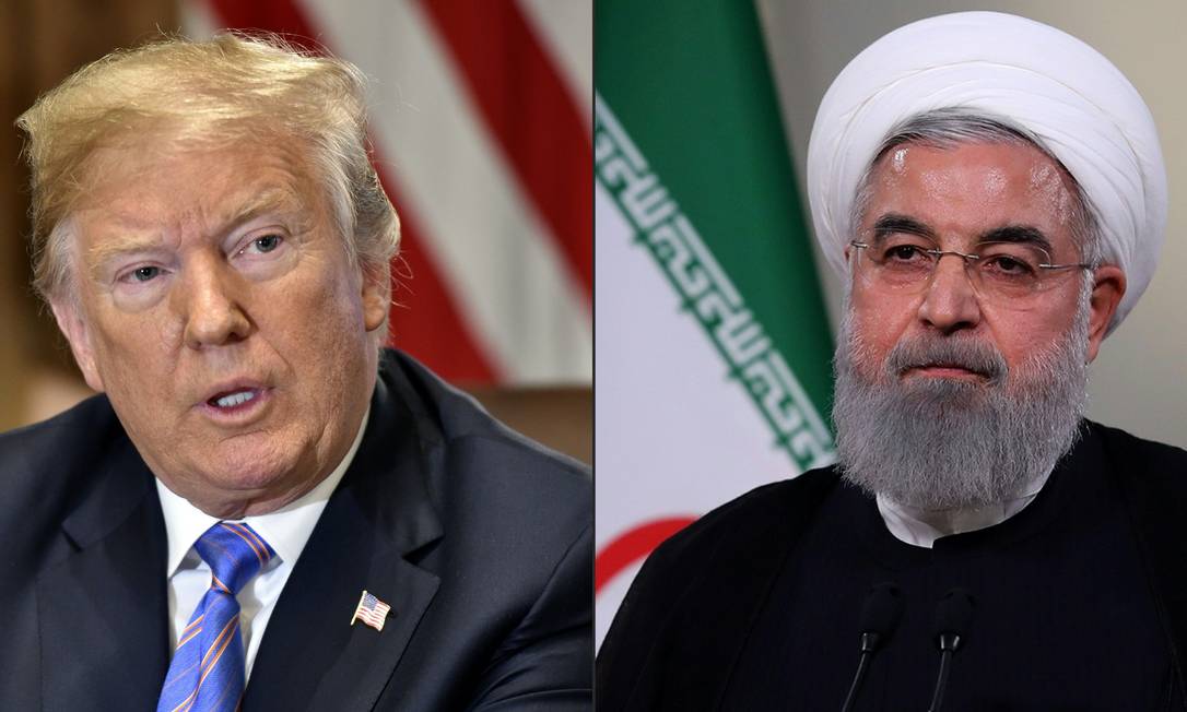 Montagem coloca lado a lado os presidentes dos EUA, Donald Trump, e do Irã, Hassan Rouhani Foto: AFP