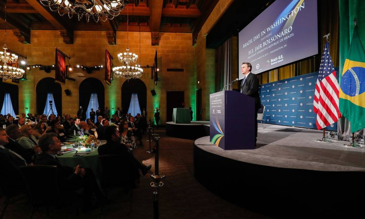 Presidente brasileiro, Jair Bolsonaro discursa durante evento em Washington Foto: Alan Santos 18-03-2019 / PR