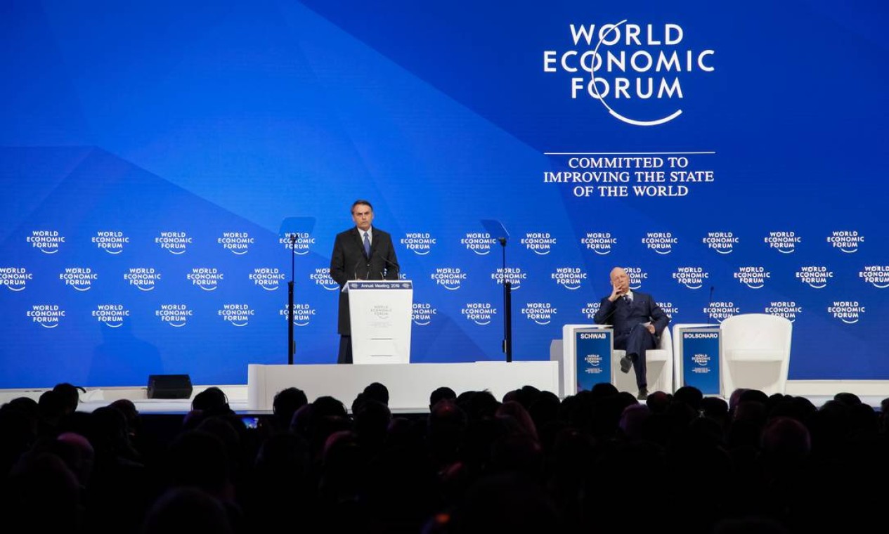 Jair Bolsonaro abriu a sessão do Fórum de Davos, na Suíça, e apresentou projeto econômico de seu governo à comunidade internacional Foto: Clauber Cleber Caetano 22-01-2019 / PR
